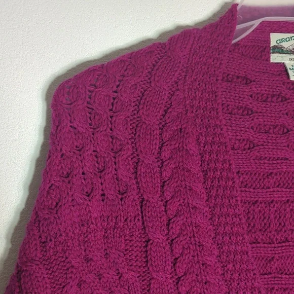 Aran Crafts Womens Sweater‎ Poncho Shawl Wrap Cable Knit Pink Fisherman Wool OS